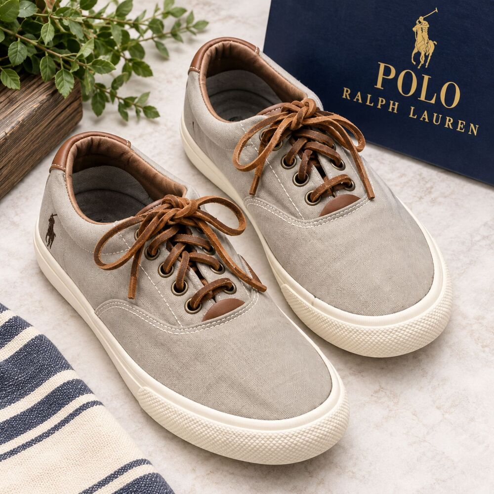 Men's Polo Ralph Lauren Canvas Lace-up Oxford Sneakers Shoes Tennis Sz 10.5D